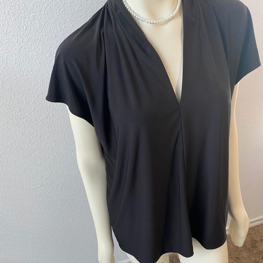 Buffalo David Bitton Women Elevated knit Vneck Black blouse cap sleeve size XXL - Picture 3 of 6